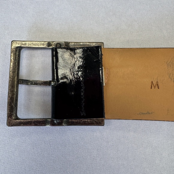 Harold's Leather Patent Wide Black Belt Silver Hardware Women's Size M Vintage - Picture 3 of 7